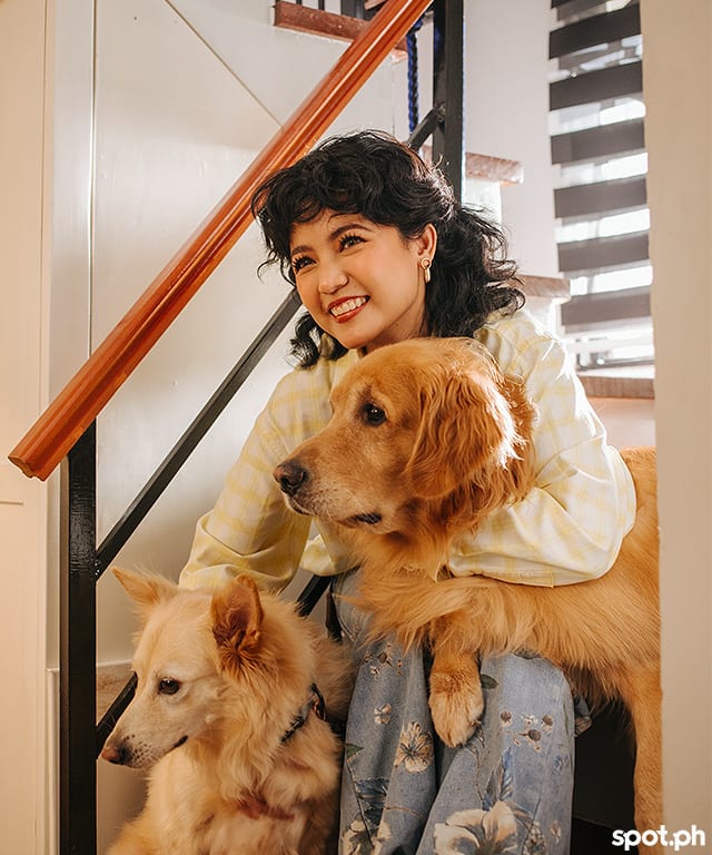 Lottie Bie with her dogs, Winter (right), and Ollie (left)